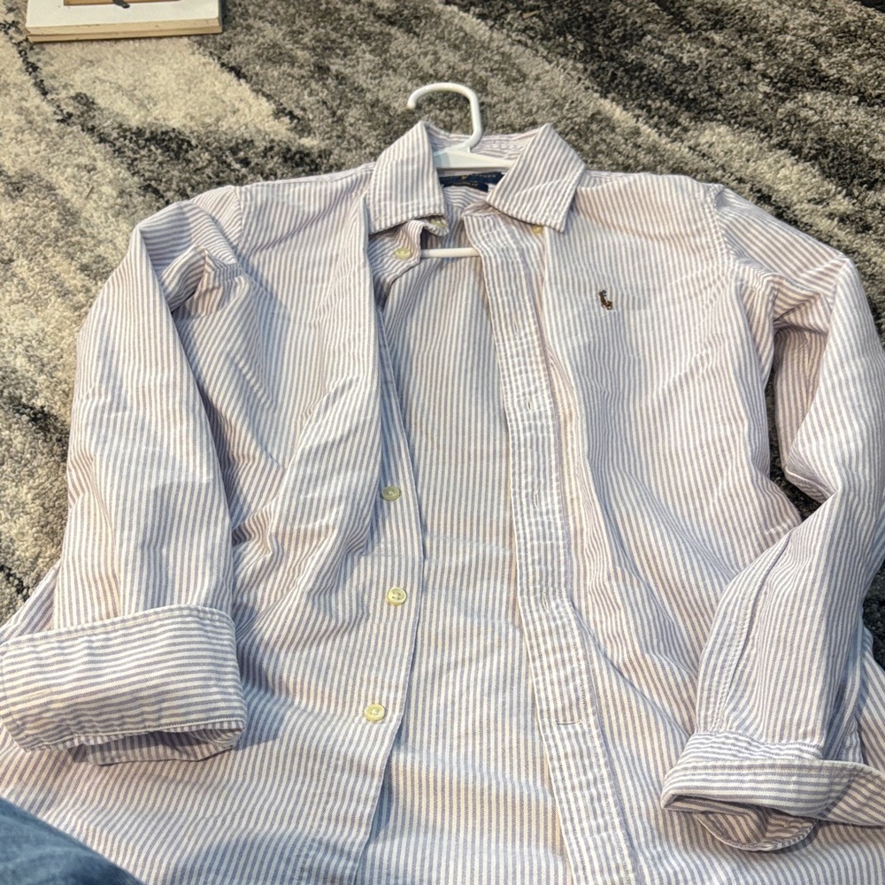 Ralph Lauren Light Purple and White Striped Shirt